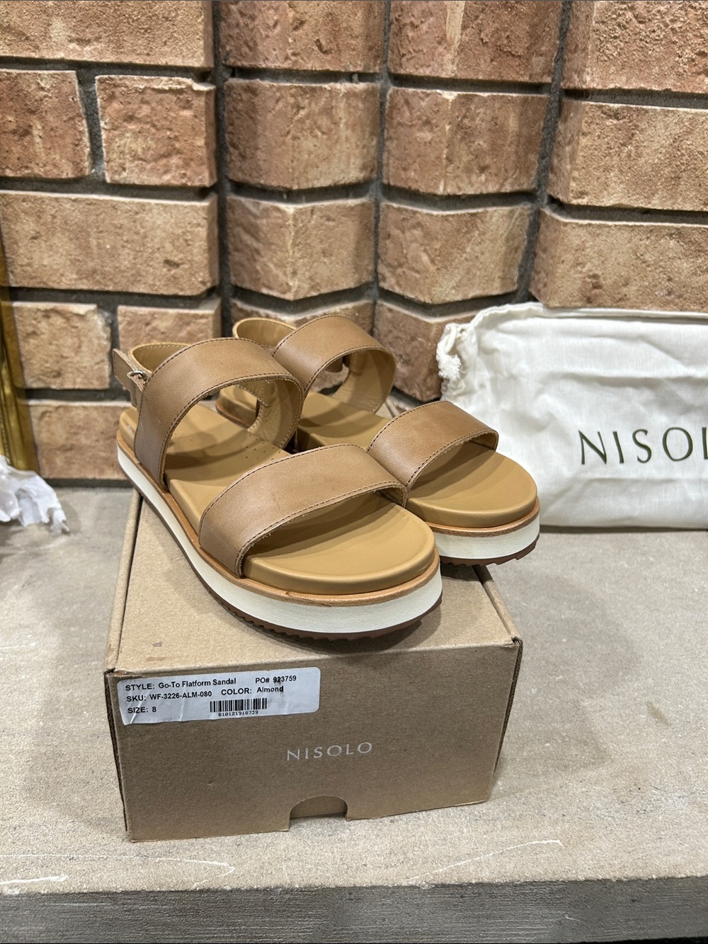 NIB Nisolo Go-To Flatform Sandals Platform Almond Leather Women’s Shoes Size 8 - Picture 5 of 6